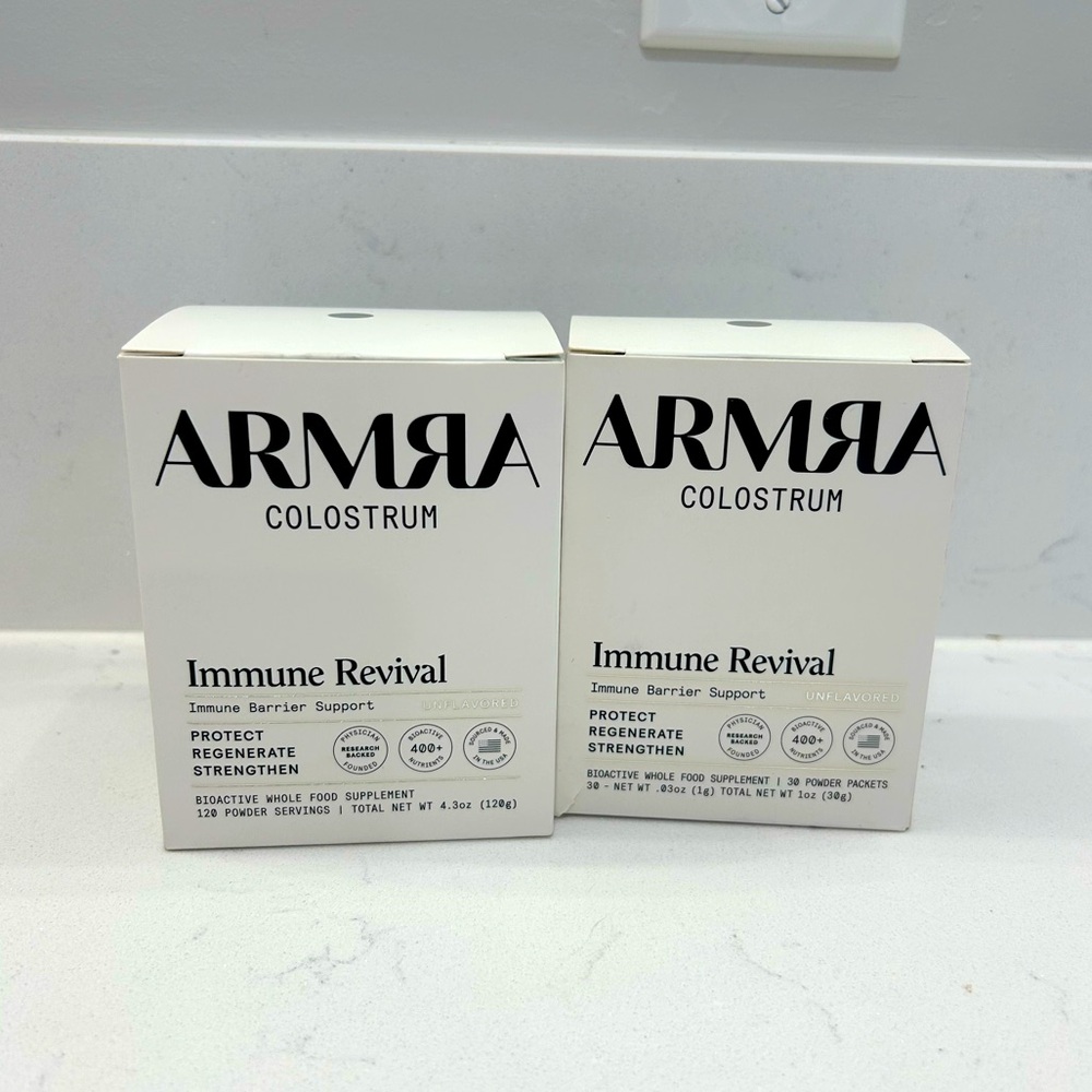 ARMRA Colostrum Immune Revival Support Supplements- tub & travel packs